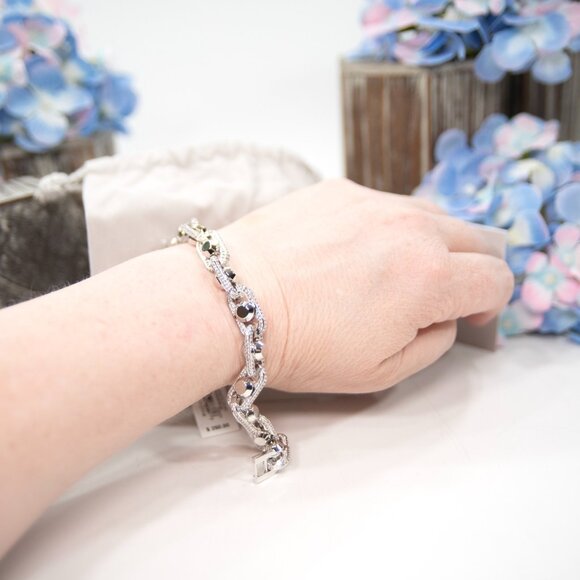 Michael Kors Astor Pave CZ Crystal Silver Plated Chain Bracelet NWT - Picture 1 of 6
